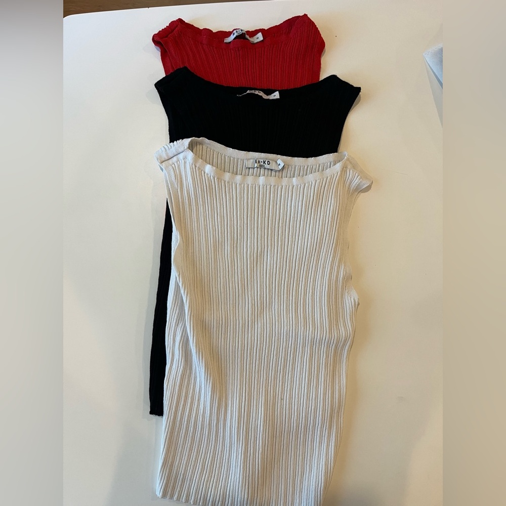 NA-KD Ribbed Knit Tank Tops - Red, Black, White
